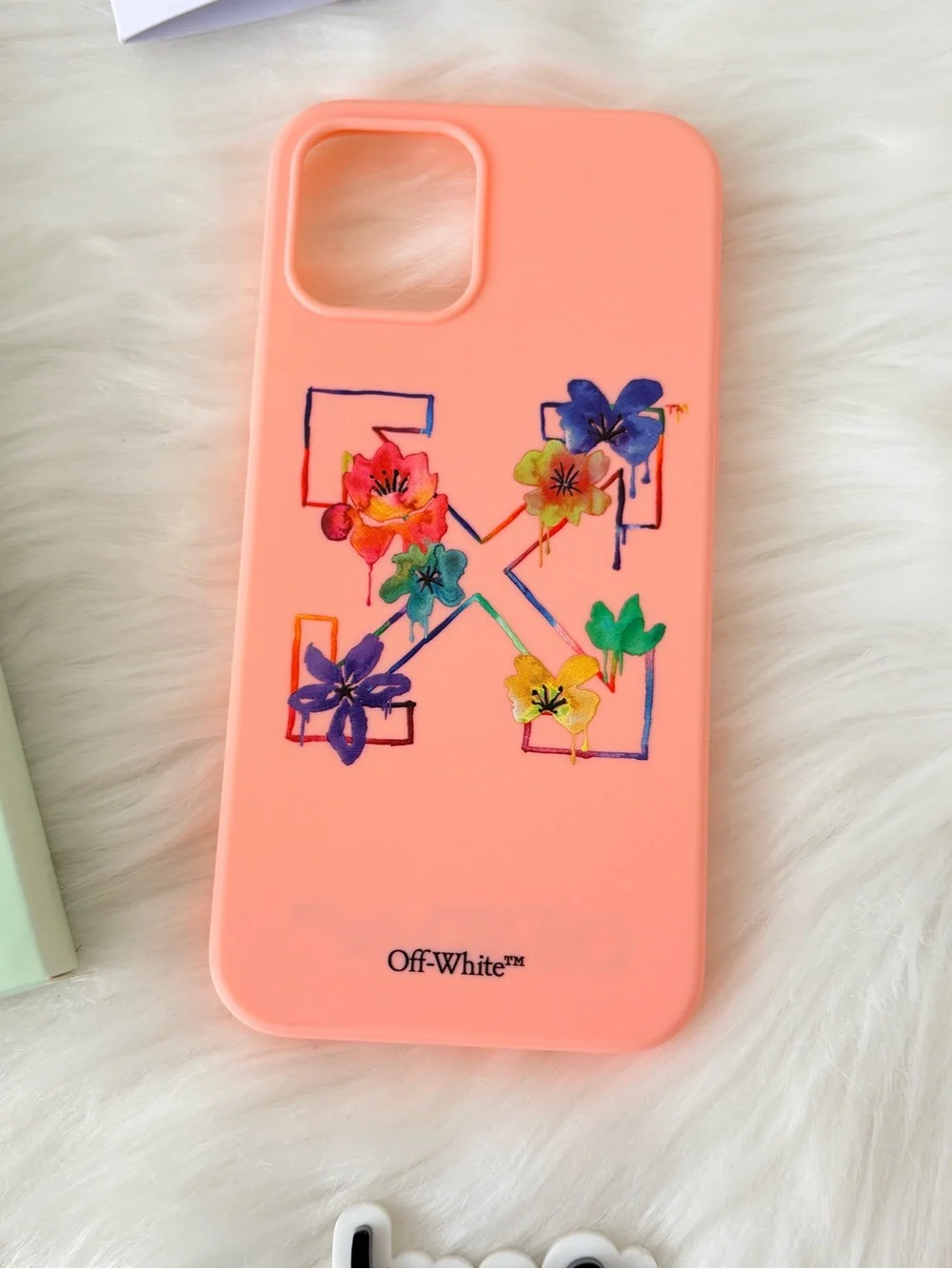 Off-White Pink Floral Logo iPhone 12 Pro Case